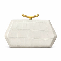 Pochette rigide motif crocodile ivoire avec poignée supérieure incurvée dorée, sacs de soirée pour mariage, banquet et fête pour femmes