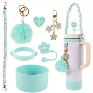 Pendentif Clé Daisy, Chaîne de tasse, Couvercle de tasse, Capuchon de tasse, Tasse fleurie, Paille tressée avec décoration - Product Image 5