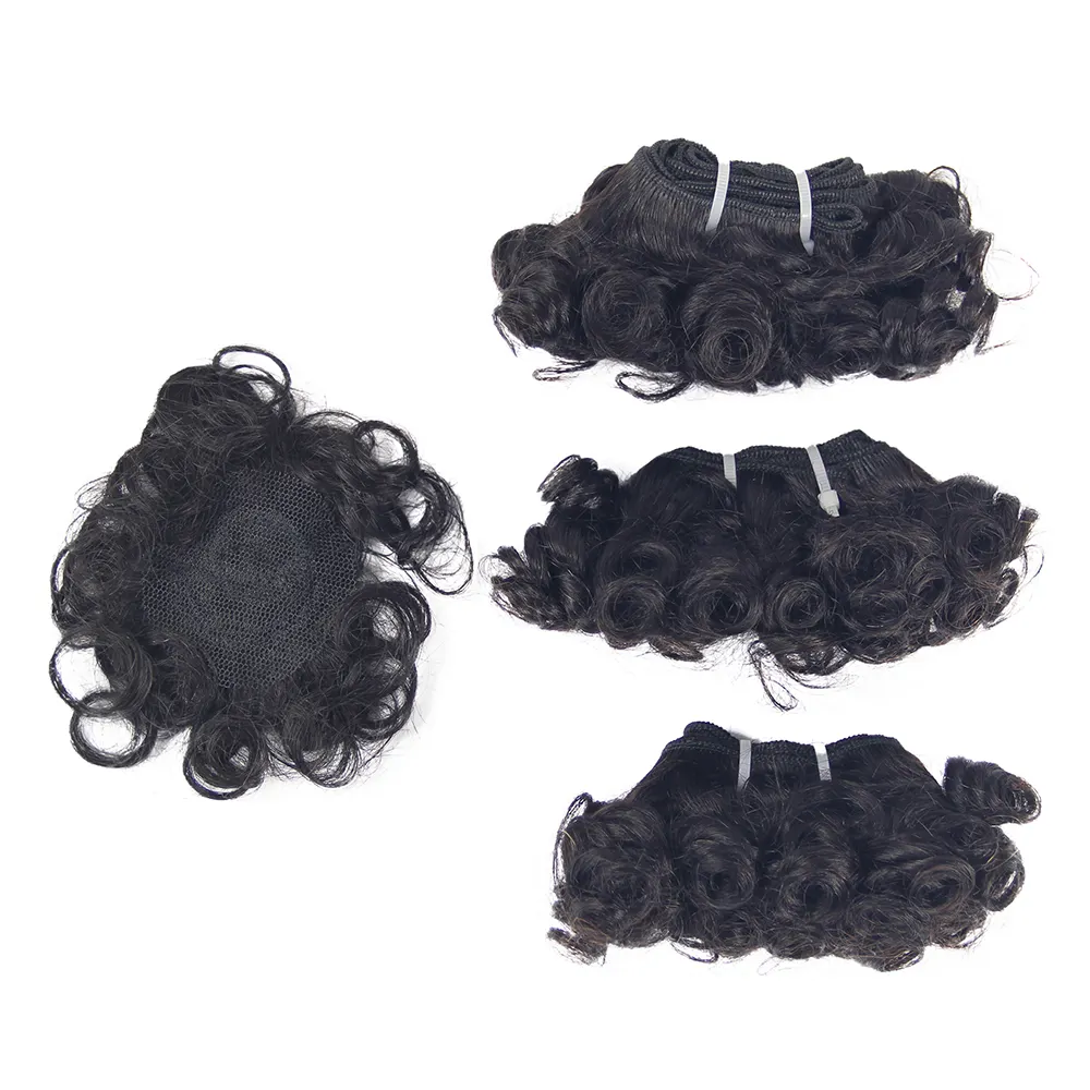 Promotion105g/paquet 6 pouces fleur fleur funmi grade 12a 100% tissage de cheveux humains vierges bruts, vente en gros de cheveux péruviens vierges 3 faisceaux