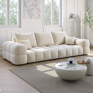 Canapé cube en tissu blanc crème moelleux, capitonné, <span class=keywords><strong>style</strong></span> bonbon de coton, assise nuage douce, canapé de luxe <span class=keywords><strong>style</strong></span> tofu pour salon - Product Image 4