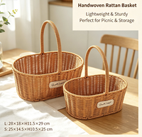 Panier en rotin PE fabriqué en usine pour cadeau ou décoration florale de la maison avec cadre en métal, imperméable, lot de 2