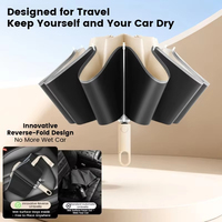 Parapluie pliant inversé automatique avec revêtement noir, bande réfléchissante, coupe-vent, imperméable, cadeau, vente en gros, fabricant chinois