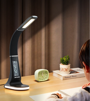 Lampe de table LED moderne avec réveil rechargeable DC, affichage de l'heure, fonction de protection des yeux, en ABS, pour salle de lecture et bureau