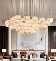 Lustre moderne en marbre naturel, lampe suspendue en albâtre espagnol, luminaire LED en forme de cube, luminaire suspendu de luxe pour villa, salon