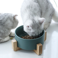 Bol pour animaux de compagnie en céramique avec cadre en bois, logo personnalisé en gros