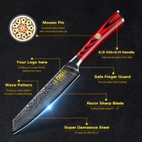 Couteau utilitaire en acier Damas de 5 pouces avec manche rouge G10, couteau à steak japonais VG10 à 67 couches pour la cuisine