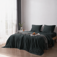 Parure de draps 100 % bambou écologique 300 fils, toucher doux, poches profondes, drap plat, drap-housse, taie d'oreiller