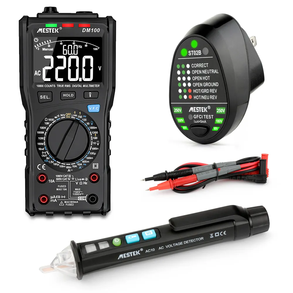 DM100 Digitale Multimeter Set Met Uk Eu Ons Socket Tester Ncv Spanning Detector Pen Multimetro Anti-Burn Zekering Alarm multimeters
