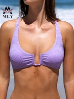 Maillot de bain sans couture de haute qualité avec logo personnalisé, tissu texturé, bikini push-up grande taille, maillot de bain coupe haute 2026
