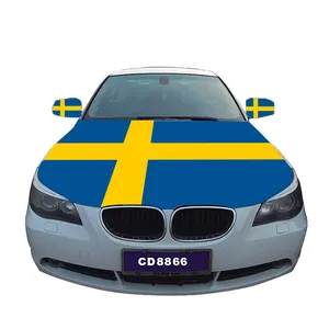 Prodotto promozionale dimensioni personalizzate motore 100% poliestere copertura specchietto retrovisore personalizzato svezia svedese bandiera del cofano dell'auto