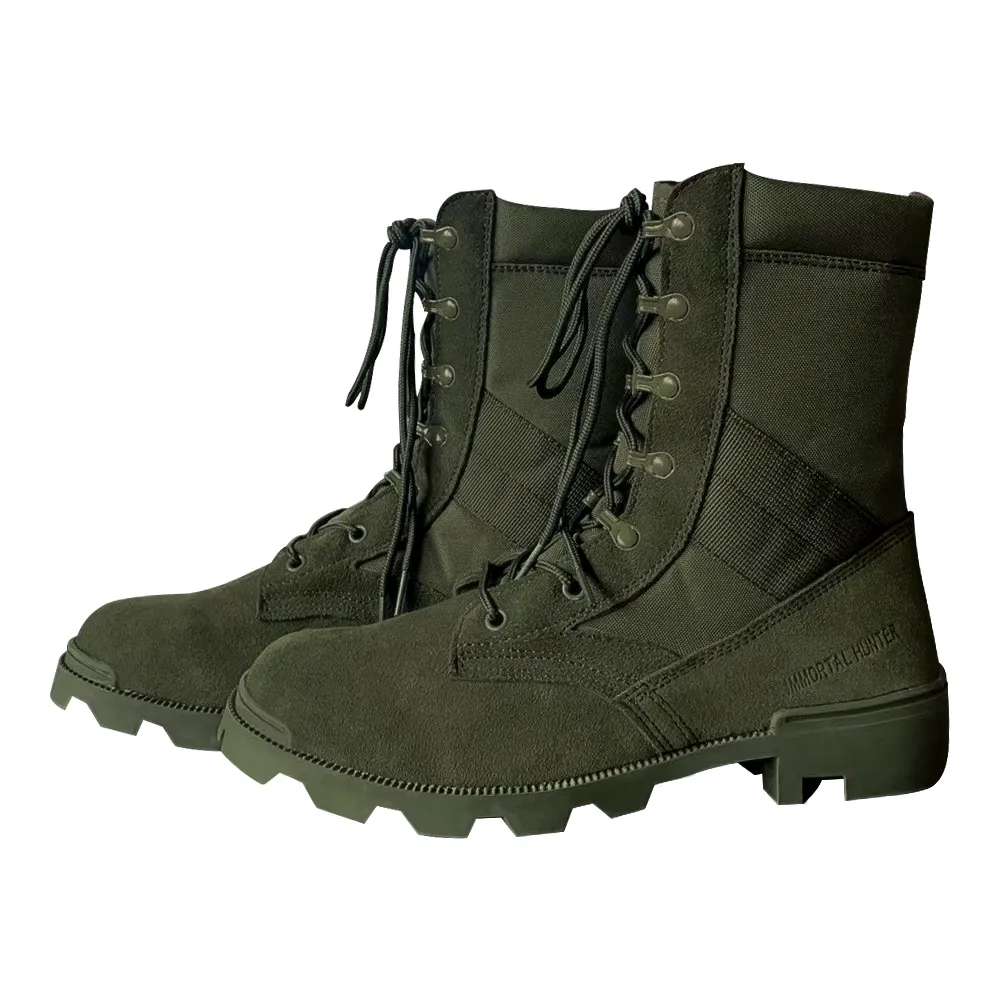 Bottes de Combat à cheville haute pour hommes, bottes de sécurité tactique en cuir noir et vert pour l'entraînement dans le désert en plein air