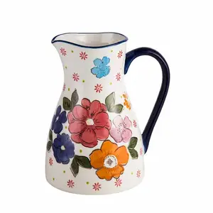 Elegant Colorful Flower Water Pitcher Ceramic Milk Jug for Home Hotel
