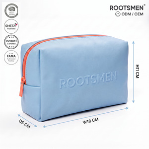 Sac cosmétique en cuir PU certifié BSCI, bleu, avec fermeture éclair, pour usage quotidien, rangement de maquillage et organisation de voyage - Product Image 1