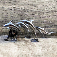 Sculptures de jardin en acier inoxydable, statue de miroir en métal, sculpture de dauphin en acier inoxydable