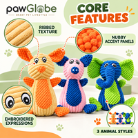 Jouets en peluche pour animaux de compagnie, jouets interactifs en velours côtelé en forme de cochon, éléphant, lapin, pour chien et chat, à jouer à la maison et en voyage