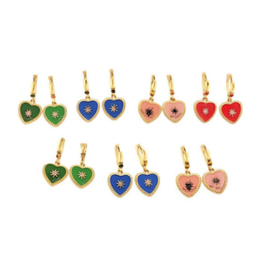 Boucles d'oreilles pendantes en forme de cœur Z, plaquées or, en acier inoxydable, lot de 12 pièces, bijoux colorés pour femmes - Product Image 1