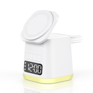 15W Foldable Multi Device Fast Charging Station With <b>Digital</b> Alarm <b>Clock</b> & Adjustable Ambient Night Light For Smartphone - Product Image 1