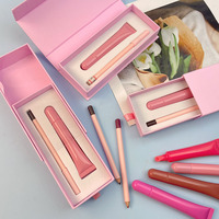 Kit de Maquillage OEM Marque Privée Haute Pigmentation 2-en-1 : Baume à Lèvres Peptides Brillant et Crayon à Lèvres, Gloss Transparent avec Kit Crayon à Lèvres