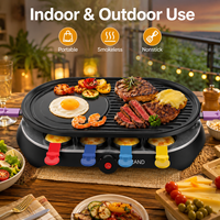 Multifunktionaler Rauchfreier Elektrischer Raclette-Grill Antihaft-Grillplatte Mit 8 Mini-Pfannen und Spateln für Familienfeiern und BBQ