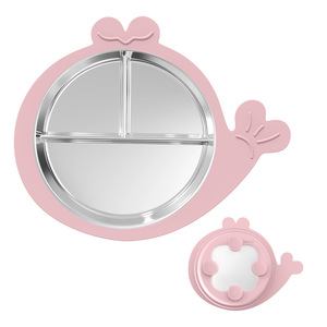 Assiettes à ventouse pour bébé en acier inoxydable et lot de <span class=keywords><strong>2</strong></span> cuillères et fourchettes ensemble d'ustensiles pour tout-petits ensemble d'alimentation pour bébé assiettes divisées - Product Image 5