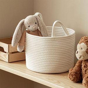 Panier à linge en corde de coton tricotée, seau de rangement en tissu tissé à la main avec poignée, organisateur de vêtements pliable pour la vente en gros - Product Image 2
