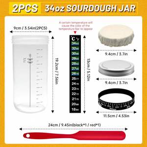 Modern Transparent Glass Bread <b>Fermentation</b> <b>Jar</b> with Thermometer Lid for Kitchen Use Sustainable Dough Baking Bottle - Product Image 2