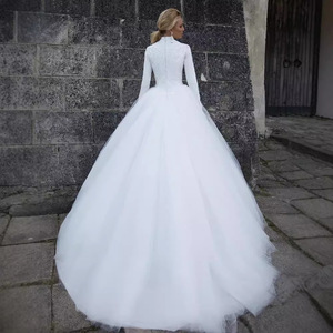 <b>White</b> High Neck <b>Lace</b> Ball Gown Wedding Dress Natural Waist Long Sleeve Elegant Style 2026 New Design - Product Image 2