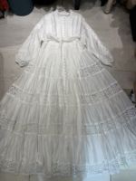 Robe longue bohème vintage pour femme, à manches lanternes, en dentelle ajourée, à volants, avec ceinture, idéale pour les fêtes et les vacances