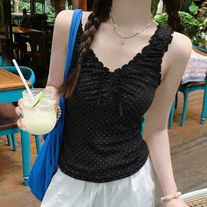 Top de Tirantes con Estampado de Lunares y Lazo, Estilo Dulce de Verano, con Volantes, Ajustado, Informal y Bonito para Mujer - Product Image 6