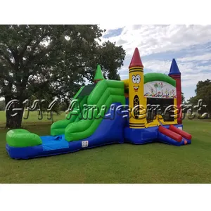 Commercial colorful crayon jumper bounce house inflatable water slide for rental