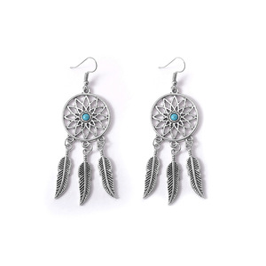 Pendientes de <span class=keywords><strong>Aro</strong></span> Plateados para Mujer Zeyu Bohemia <span class=keywords><strong>con</strong></span> Diseño de Pluma de Turquesa y Piedra Natural - Product Image 5