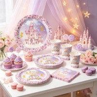 Vaisselle de fête d'anniversaire sur le thème du château violet, neuve, assiettes, gobelets, bannière, parfaites décorations d'anniversaire pour filles