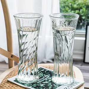 30cm de altura transparente hoja de bambú girasol sarga tulipán de <span class=keywords><strong>cristal</strong></span> en relieve florero de <span class=keywords><strong>cristal</strong></span> decoración hogar boda decoración jarrones - Product Image 4