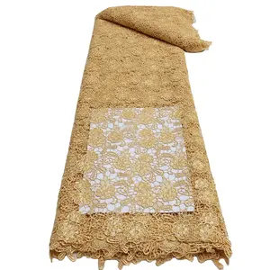 Fabrik African Tissue Cord Lace Gold Farbe Milch Seide Stickerei Spitze Schöne Guipure Lace Stoffe für Party LY1461