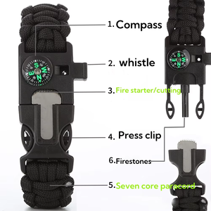 5-in-1 đa công cụ cắm trại bánh răng la bàn Flint tồn tại khẩn cấp Vòng đeo tay - Product Image 2
