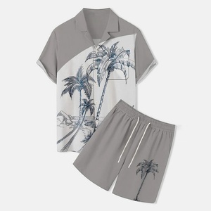 Ensemble deux pièces pour homme, chemise à manches courtes et short en tricot respirant, imprimé numérique, style décontracté, été, personnalisable OEM - Product Image 3