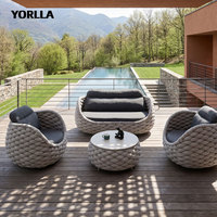 Ensemble de canapé de jardin en rotin moderne, chaises en osier à siège unique et tables de loisirs, meubles en osier et aluminium