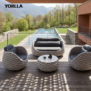 Ensemble de canapé de jardin en <span class=keywords><strong>rotin</strong></span> moderne, chaises en osier à siège unique et tables de loisirs, meubles en osier et aluminium - Product Image 2