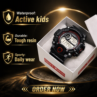 Jam Tangan Olahraga Digital Hitam Kronograf Tiga Sensor Lampu LED Backlit untuk Pelajar Anak-anak
