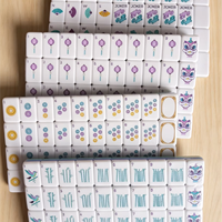 Tuiles de Mahjong en Acrylique Vert Perle à Quatre Couches avec Motifs Floraux Violets et Lanternes d'Oiseaux pour Jeu de Table Domestique Intérieur