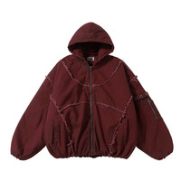 Veste coupe-vent en coton pour homme, personnalisée en usine, avec fermeture éclair et capuche, en toile sergé, coupe ample