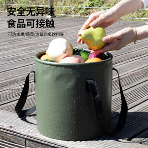 ถังพับแบบพกพาพีวีซีอเนกประสงค์สำหรับตกปลากลางแจ้งพร้อมที่จับคู่สีเขียวเข้ม - Product Image 1