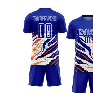 Tenue de football bleu roi ou ensemble short, motif dynamique, kit de football respirant haute performance pour l'entraînement en équipe et les matchs de ligue - Product Image 3