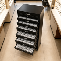 Vitrine à lunettes en cuir noir avec tiroirs, présentoir pour lunettes de vue et de soleil pour la vente au détail