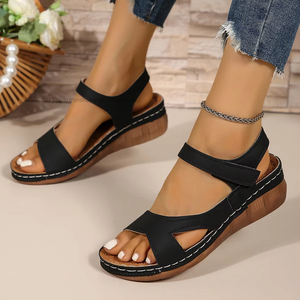 Women Summer New Magic <b>Tape</b> European American Style Wedge Sandals Thick Sole Large Flower Roman Sandals - Product Image 2