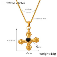 Nouveau Collier Femme Tendance Européen-Américain en Acier Inoxydable Électroplaqué avec Pendentif Croix en Pierre Œil de Tigre et Chaîne Cordon, Style Luxe Léger