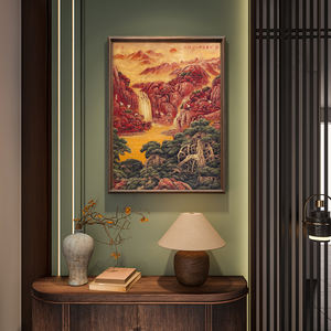 Le <span class=keywords><strong>soleil</strong></span> rouge est au zénith, art mural en laiton, grand décor mural <span class=keywords><strong>original</strong></span> dans un cadre à mortaise et tenon pour le salon et l'entrée - Product Image 4