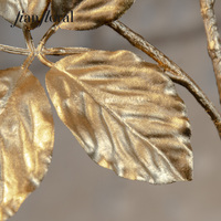 Feuilles de plantes artificielles en hêtre doré réalistes en gros, feuilles artificielles faites à la main, style naturel, décoration d'anniversaire, branche unique en plastique