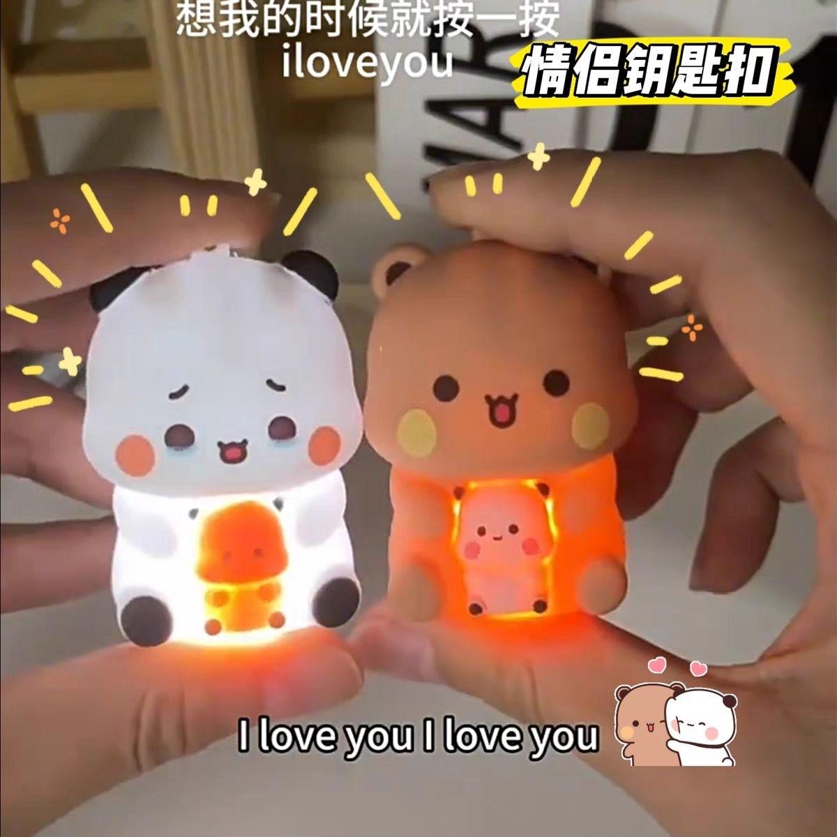 I Love You Bubu and Yier Voice Toys Cute Cartoon Panda Bubu and Dudu Key Chain Backpack Pendant Couple Gifts