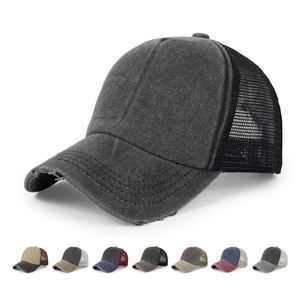 Casquette de baseball vintage personnalisée avec logo d'usine, visière vieillie, style Dad Hat, dos en maille, effet délavé, vente en gros - Product Image 1